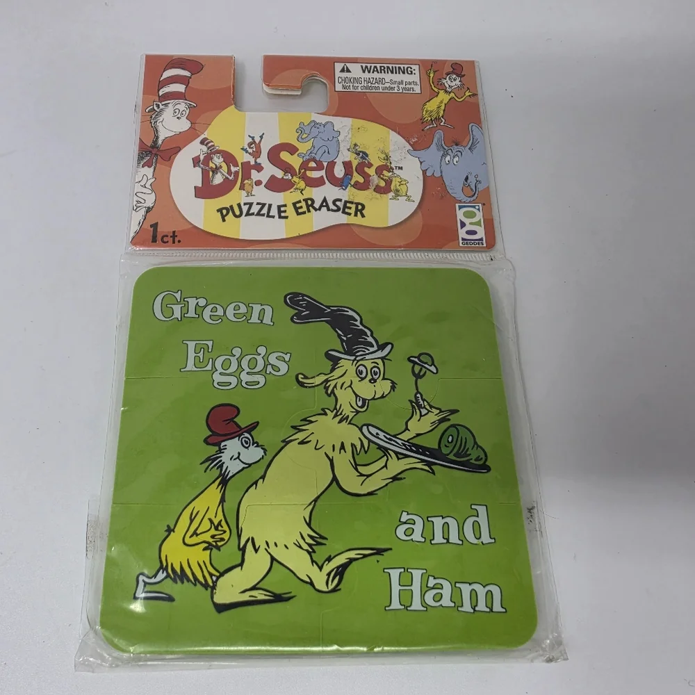 Dr Suess Puzzle Erasers Thing 1 & 2 Horton Hears a Who Green Eggs and Ham Lot 3